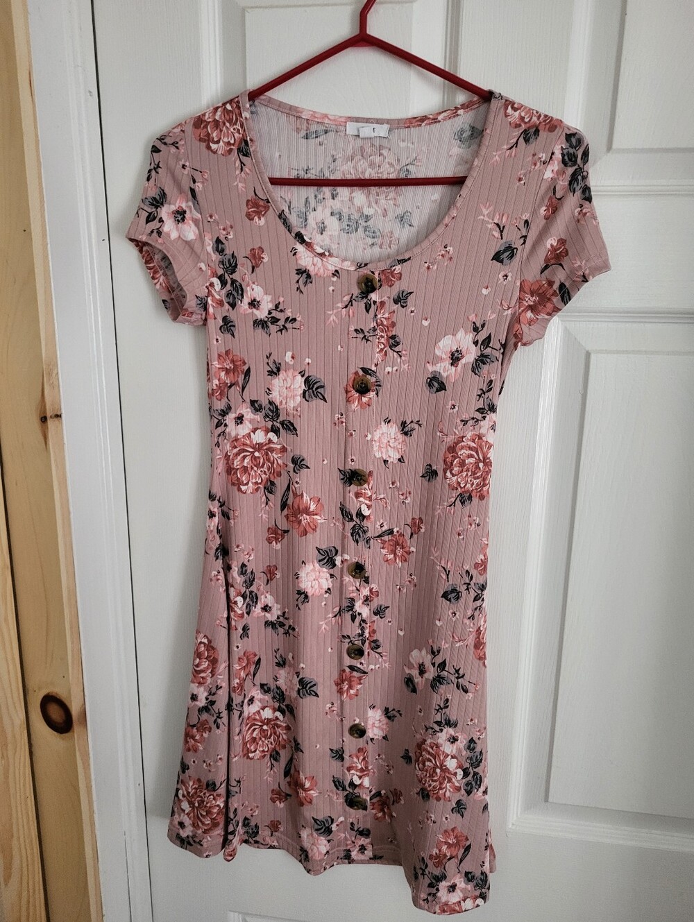 Ardene Pink Floral Short Sleeve Ribbed Knit Dress